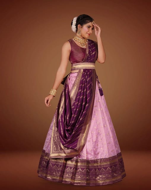 Buy Festive Lehenga - Purple Floral Embroidered Traditional Lehenga Choli  At Hatkay