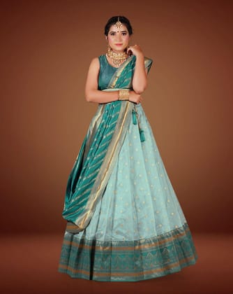 Green And Rama Pure Banarasi Silk Designer Lehenga Choli
