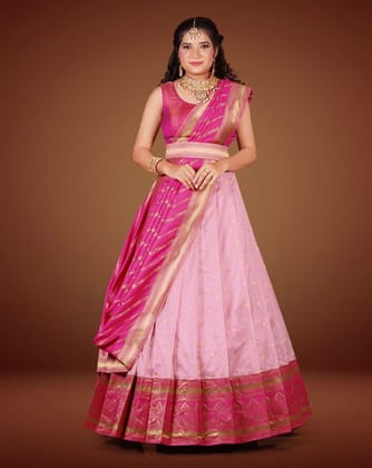 Pink And Rani Pure Banarasi Silk Designer Lehenga Choli