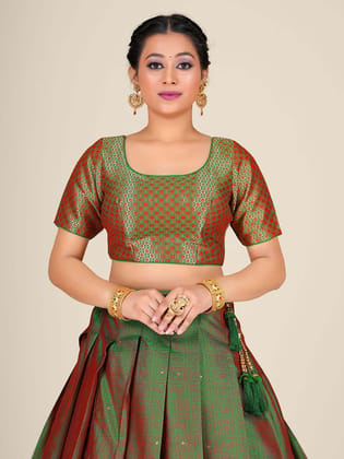 Red And Green Colour Banarasi Silk Traditional Lehenga Choli