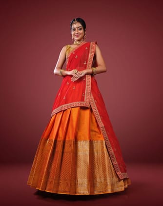 Gold-Red Colour Banarasi Silk Traditional Lehenga Choli