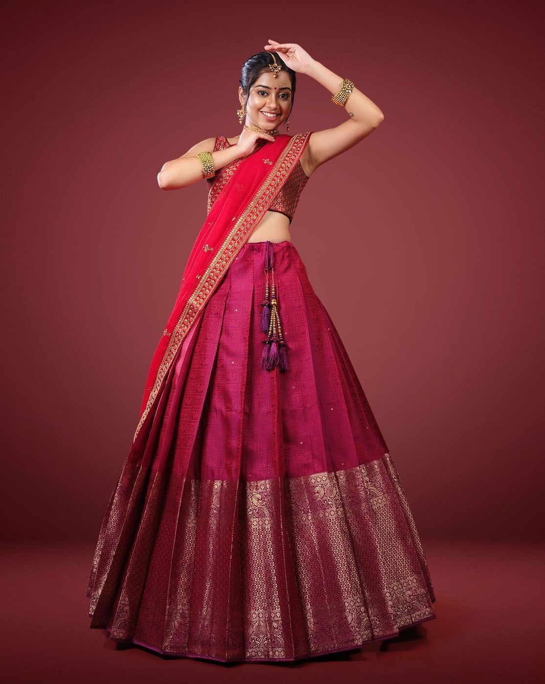 Wine Red Colour Banarasi Silk Traditional Lehenga Choli