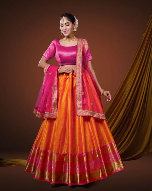 Buy HALFSAREE STUDIO Orange Banarasi silk Latest Pattu Lehenga Online at  Best Prices in India - JioMart.