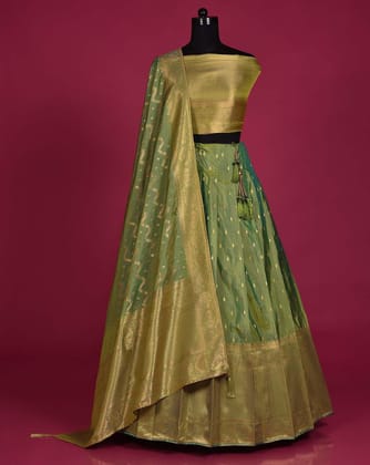 Dark Green Banarasi Silk Zari Woven Lehenga Choli