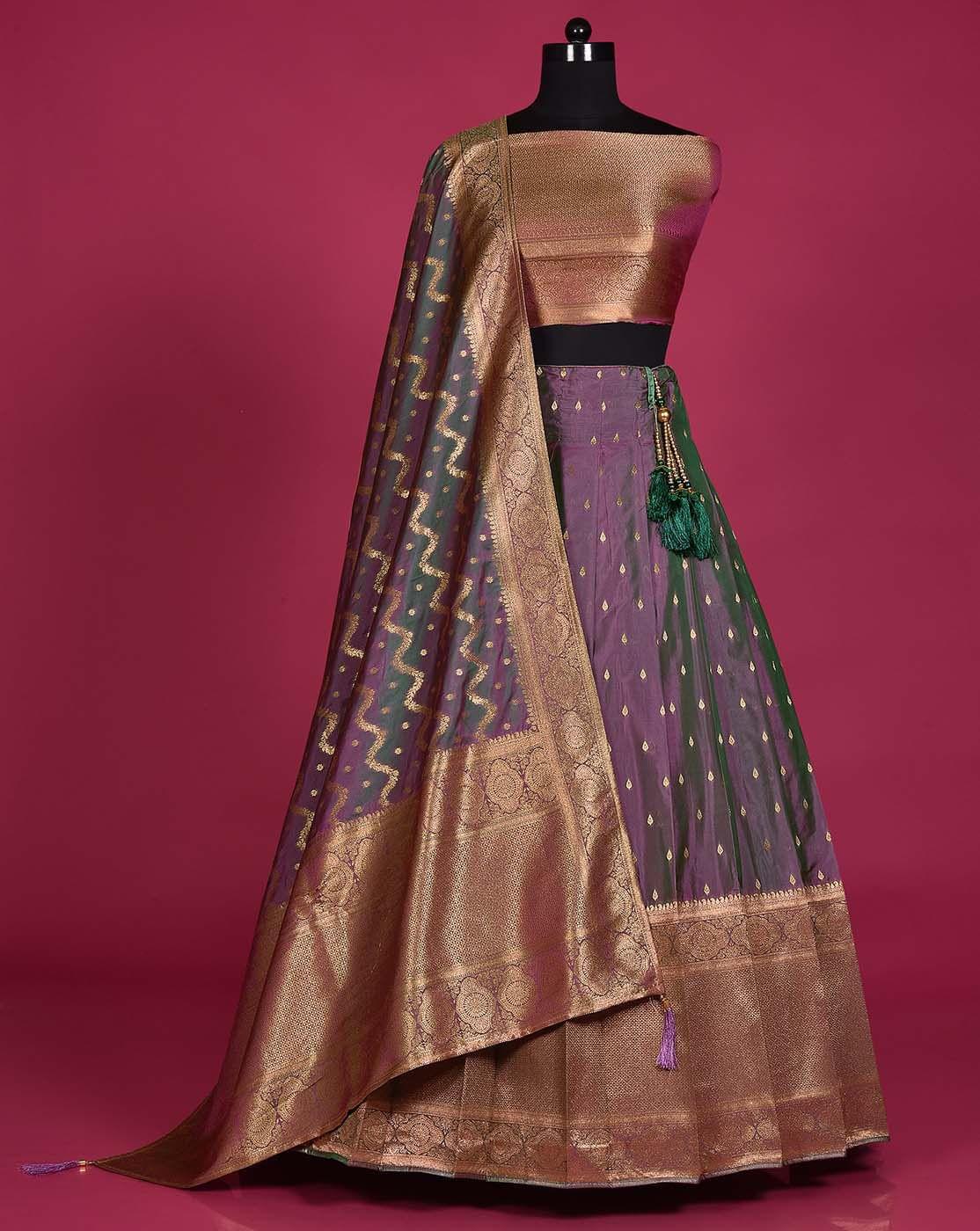 Dusty Green Banarasi Silk Zari Woven Lehenga Choli