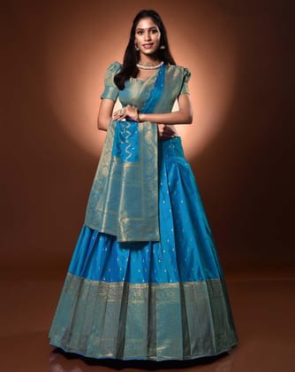 Firozi Banarasi Silk Zari Woven Lehenga Choli