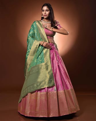 Rani And Green Banarasi Silk Zari Woven Lehenga Choli