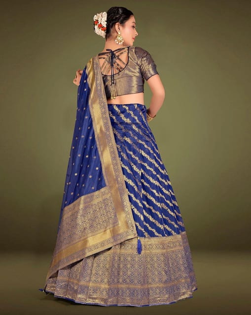 Khizaan Embroidered Midnight Blue velvet Lehenga with blouse and shawl –  Ridhiiee Suuri