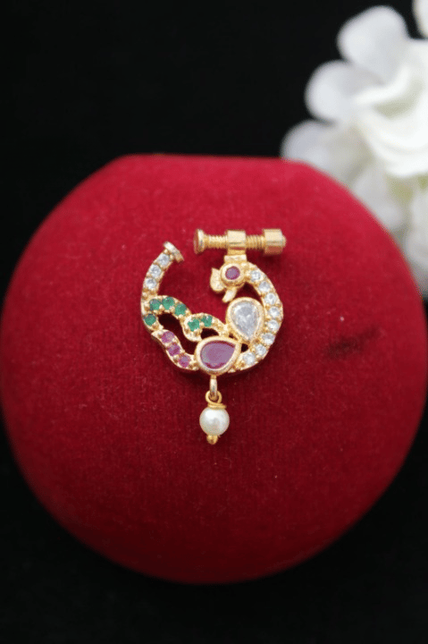 Nath | Nosepin | For girls & women | Maharastian nathiya |Golden plated cz nath