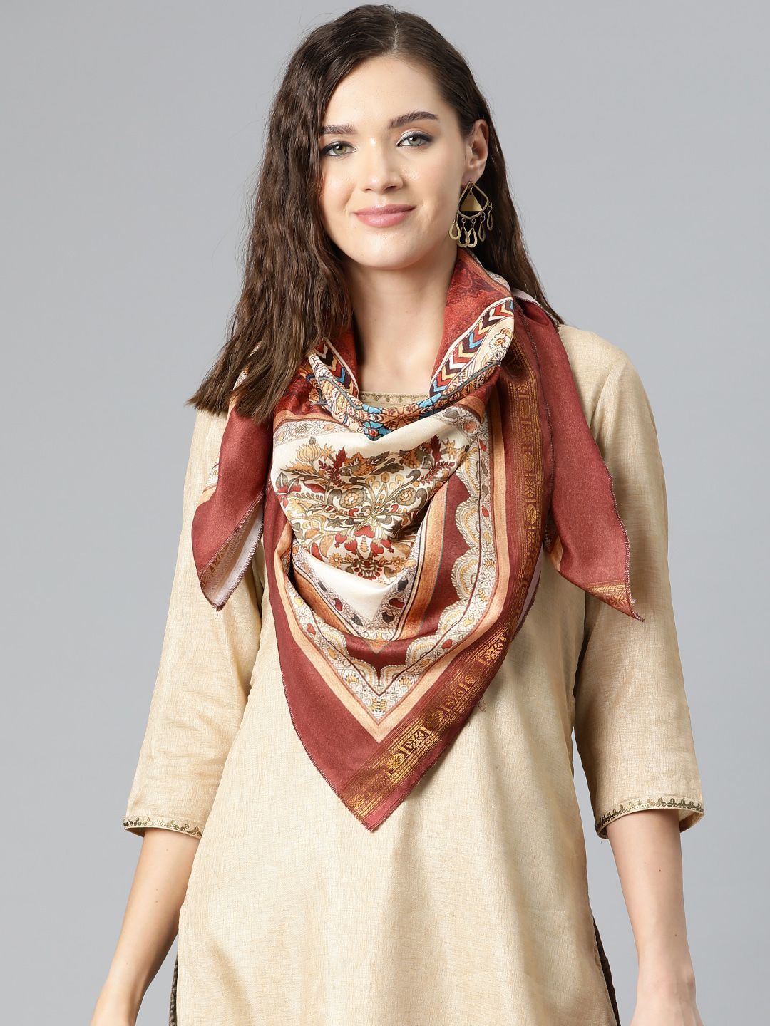 Women's Soft Silk Printed Scarves With Gold Zari