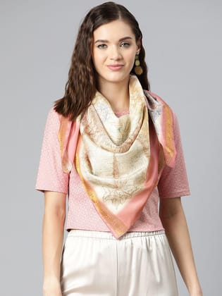 Women's Soft Silk Printed Scarves With Gold Zari
