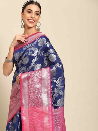 Women's Brocade Soft Silk Zari Woven Saree With Unstiched Blouse Piece