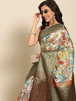 Women's Kalamkari Print with Regal Weave Silk Saree With Unstiched Blouse Piece