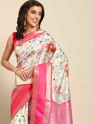 Women's Kalamkari Print with Regal Weave Silk Saree With Unstiched Blouse Piece