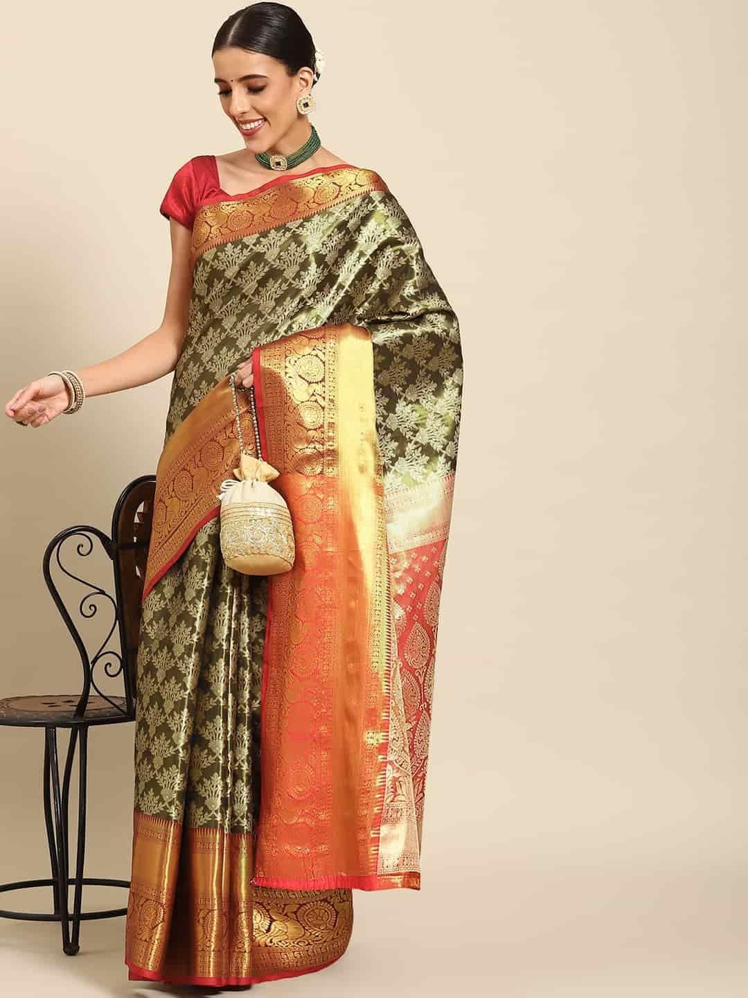 Women's Brocade Soft Silk Zari Woven Saree With Unstiched Blouse Piece