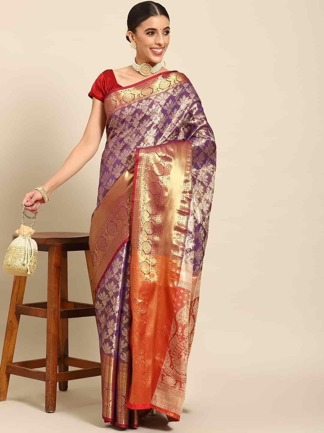 Women's Brocade Soft Silk Zari Woven Saree With Unstiched Blouse Piece