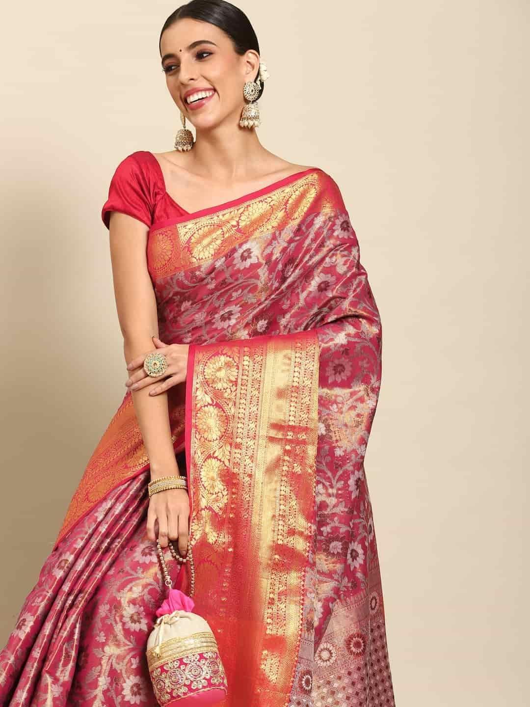 Women's Brocade Soft Silk Zari Woven Saree With Unstiched Blouse Piece