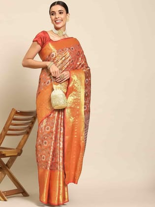 Women's Brocade Soft Silk Zari Woven Saree With Unstiched Blouse Piece