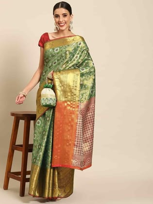 Women's Brocade Soft Silk Zari Woven Saree With Unstiched Blouse Piece