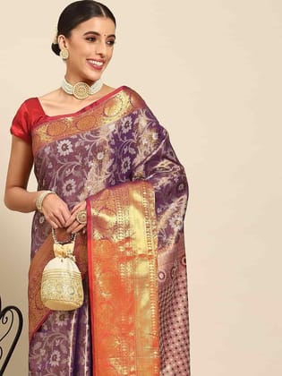 Women's Brocade Soft Silk Zari Woven Saree With Unstiched Blouse Piece