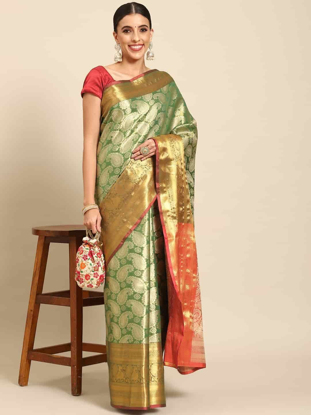 Women's Brocade Soft Silk Zari Woven Saree With Unstiched Blouse Piece