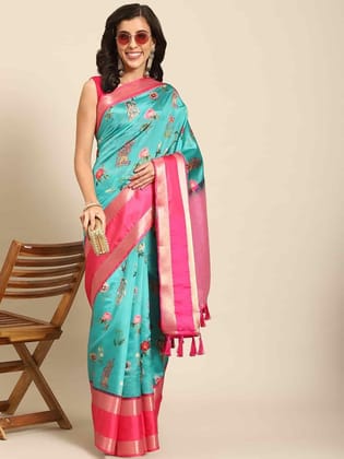 Women's Kalamkari Print with Regal Weave Silk Saree With Unstiched Blouse Piece