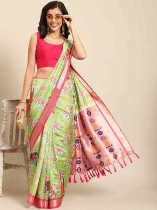 Women's Kalamkari Print with Regal Weave Silk Saree With Unstiched Blouse Piece