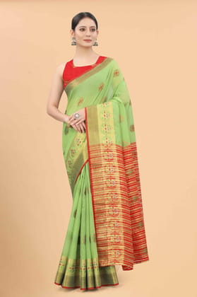 Women's Pure Cotton Woven Saree With Unstiched Blouse Piece