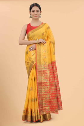 Women's Pure Cotton Woven Saree With Unstiched Blouse Piece