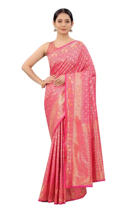 Women's Banarasi Zari Woven Design Saree With Unstiched Blouse Piece