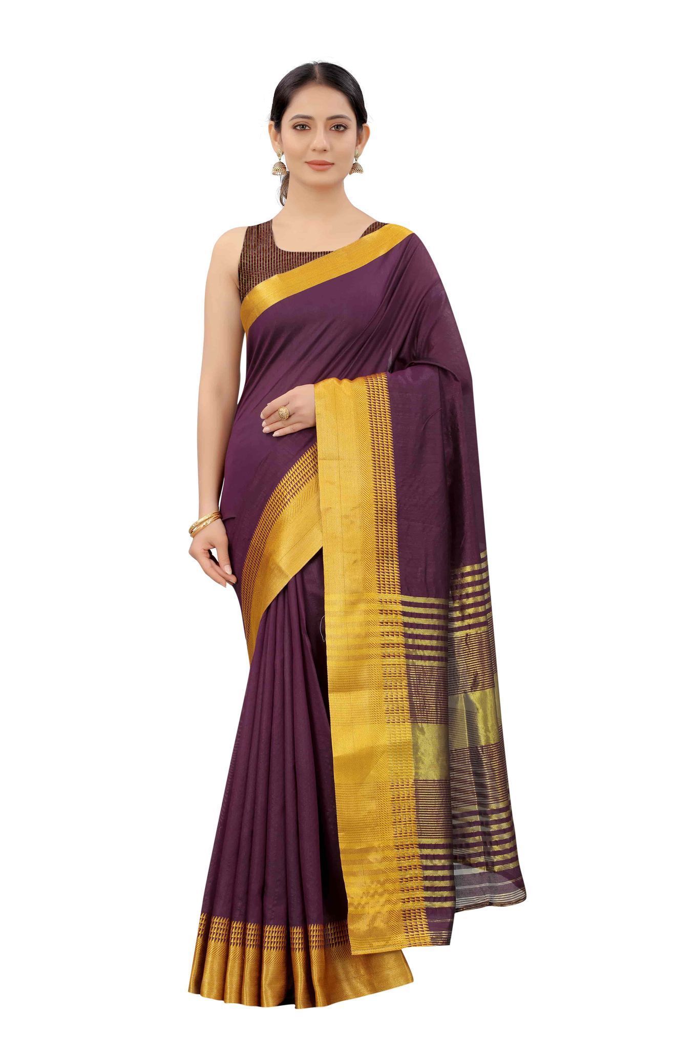 Women's Solid  Woven Design Saree With Unstiched Blouse Piece