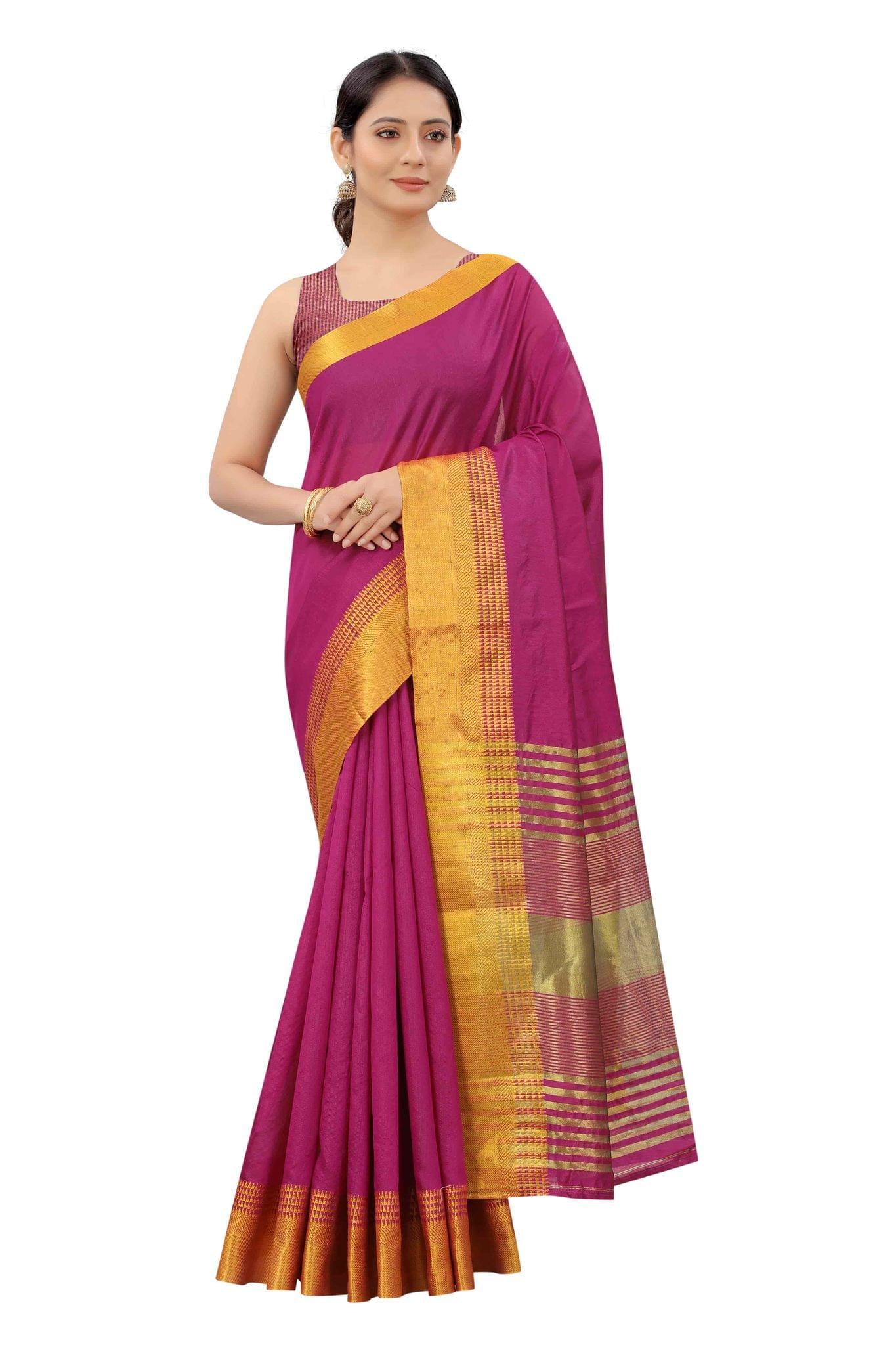 Women's Solid  Woven Design Saree With Unstiched Blouse Piece