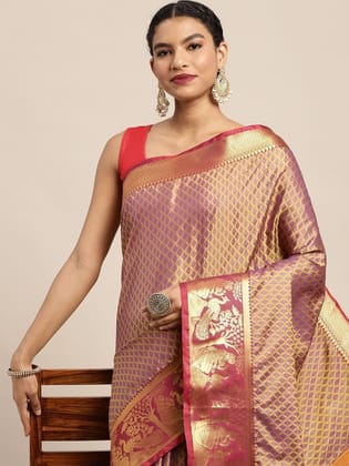 Women's Pure Banarasi Silk Woven Saree With Unstiched Blouse Piece