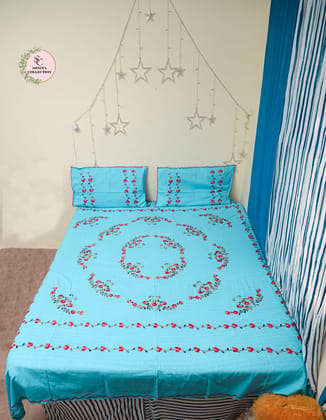 Embroidery cotton double bedsheets with pillow cover