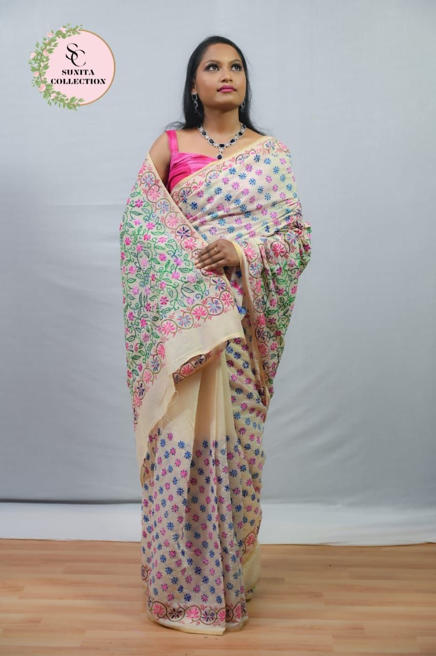 EMBROIDERY COTTON SAREE WITH BLOUSE PIECE