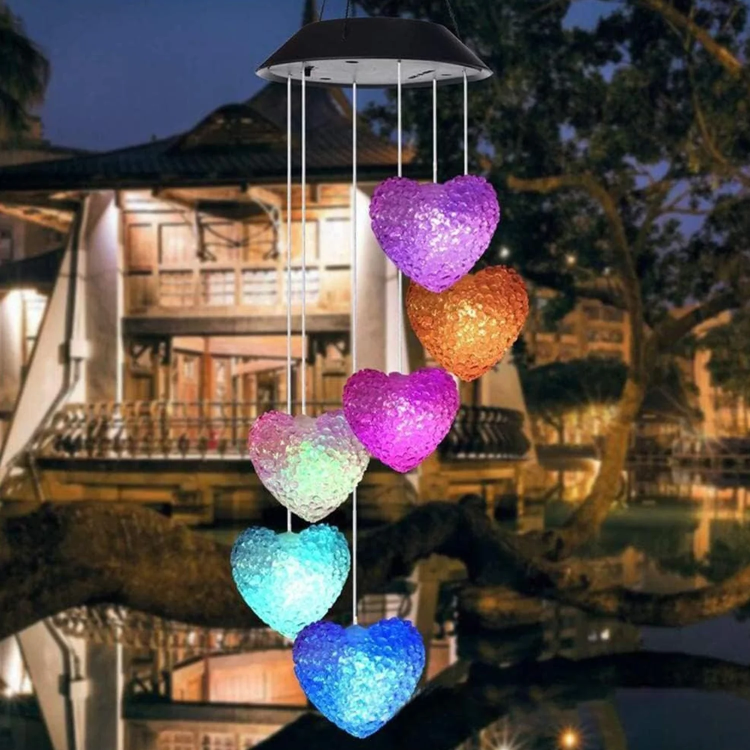 SOLAR POWERED LED WIND CHIME LIGHT 6LED COLORFUL CHIME CRAFT WIND BELL WIND HEART DECOR OUTDOOR DECORATIVE WIND PORTABLE