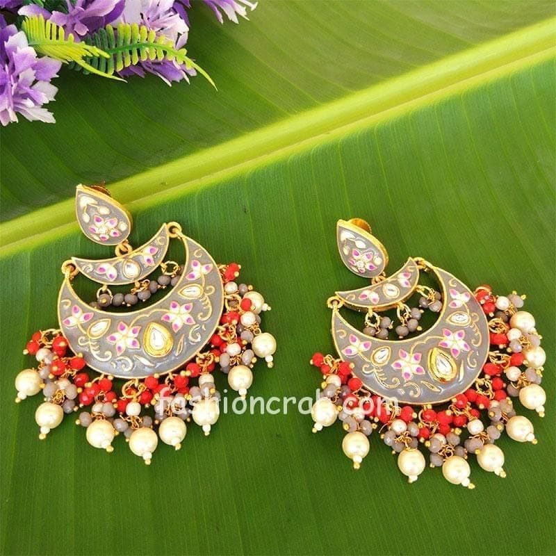 Sukkhi Rhodium Plated Orange Reverse AD & Pearl Chandbali Earrings for -  Sukkhi.com