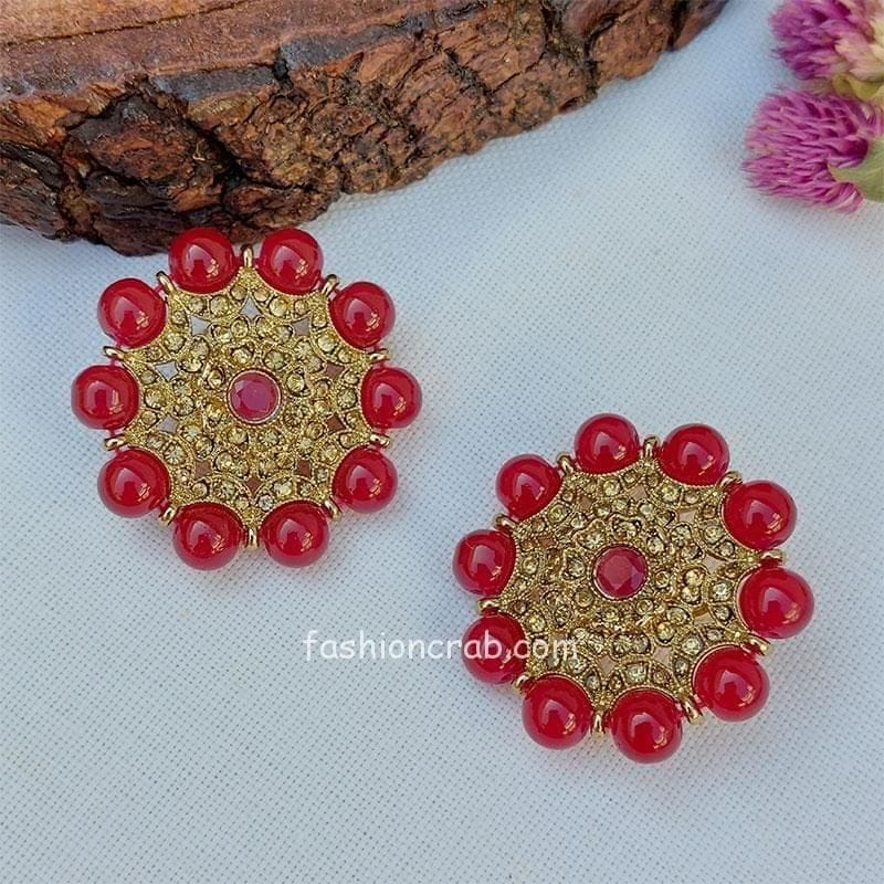 ME996YA - Maroon Color Gold Plated Jadau Kundan Earrings – Mortantra