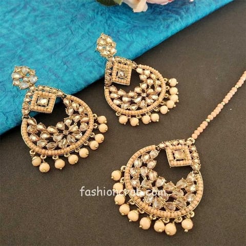 22KT Gold Plated Kundan Polki & Pink Beaded Jhumka Earrings – Curio Cottage