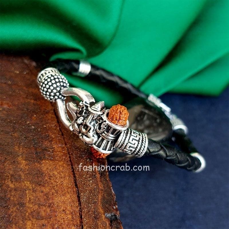 Designer Spiritual Rudraksh Rudraksha Om Stone Metal Bracelet Kada Wrist  Band | eBay