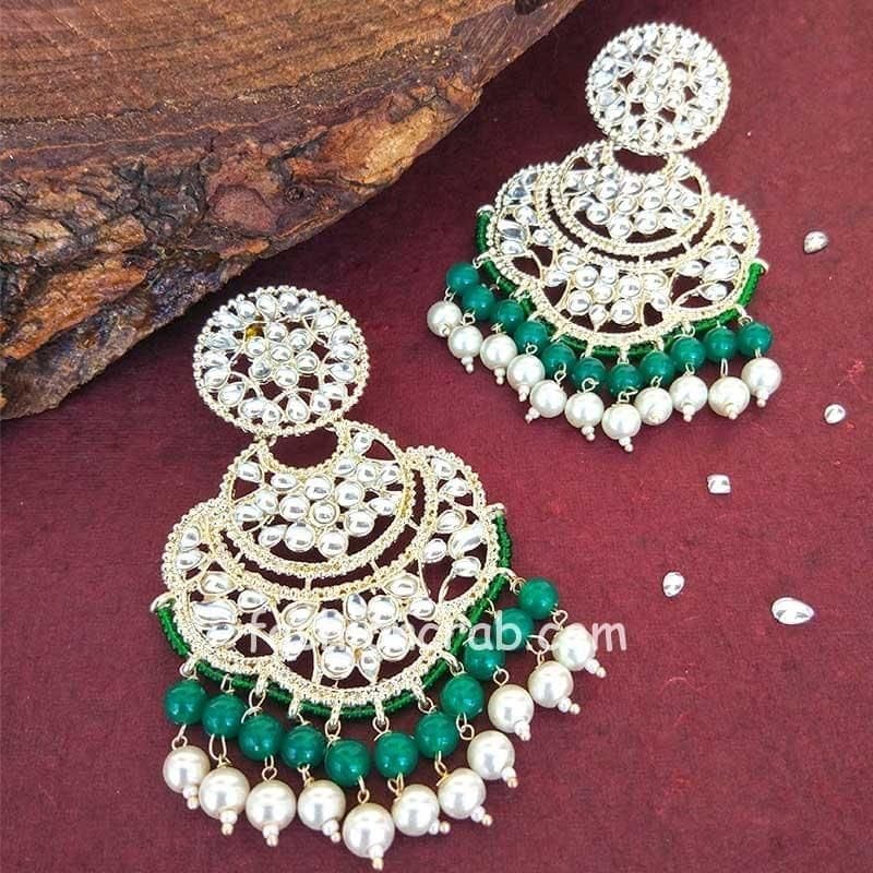 Red, Green, White Mang Tika and Chandbali Earrings Combo Set – AryaFashions