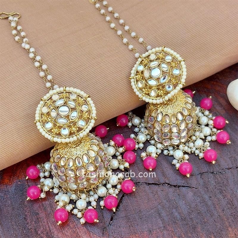 Pink jhumkas with deals pearl