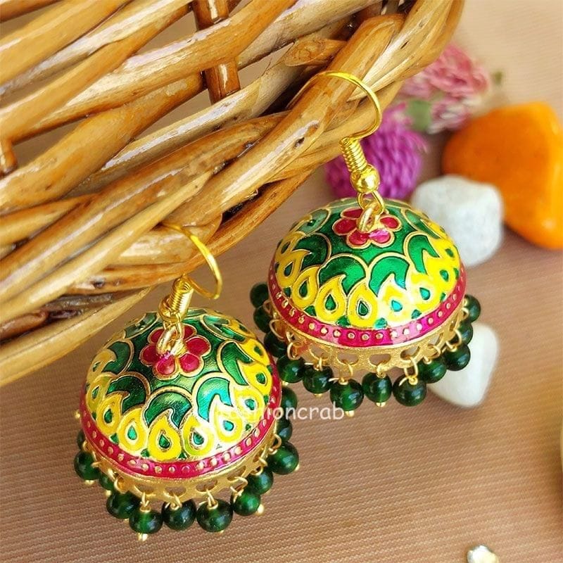 Mint Green Golden Meenakari Jhumka Earrings – AryaFashions