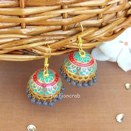 Grey Enamel Pearl Embellished Chandbali Earring 