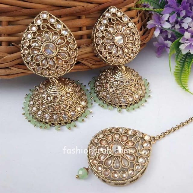 Buy Silver Indian Earrings & Maang Tikka, Online in India - Etsy