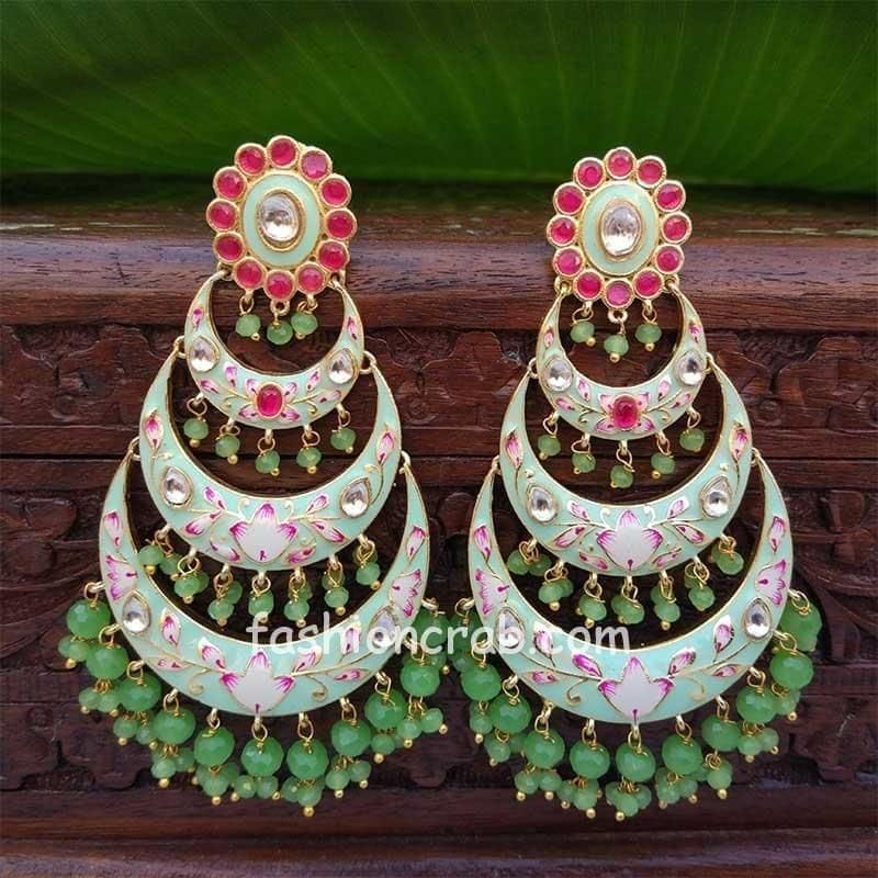 Round Pink Green Dual Tone Oxidized Big Chandbali Earrings – AryaFashions