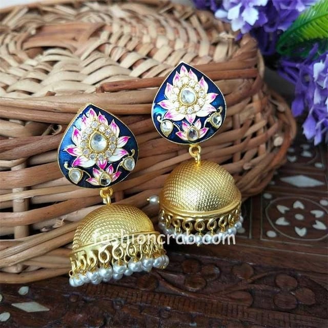 Big Blue Traditional Jhumka Earrings for Girls | FashionCrab.com