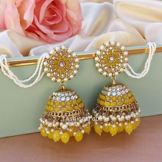 Kord Store Pleasant Latkan Pearls Lct Stone Gold Plated Chandilier Earring  For Women