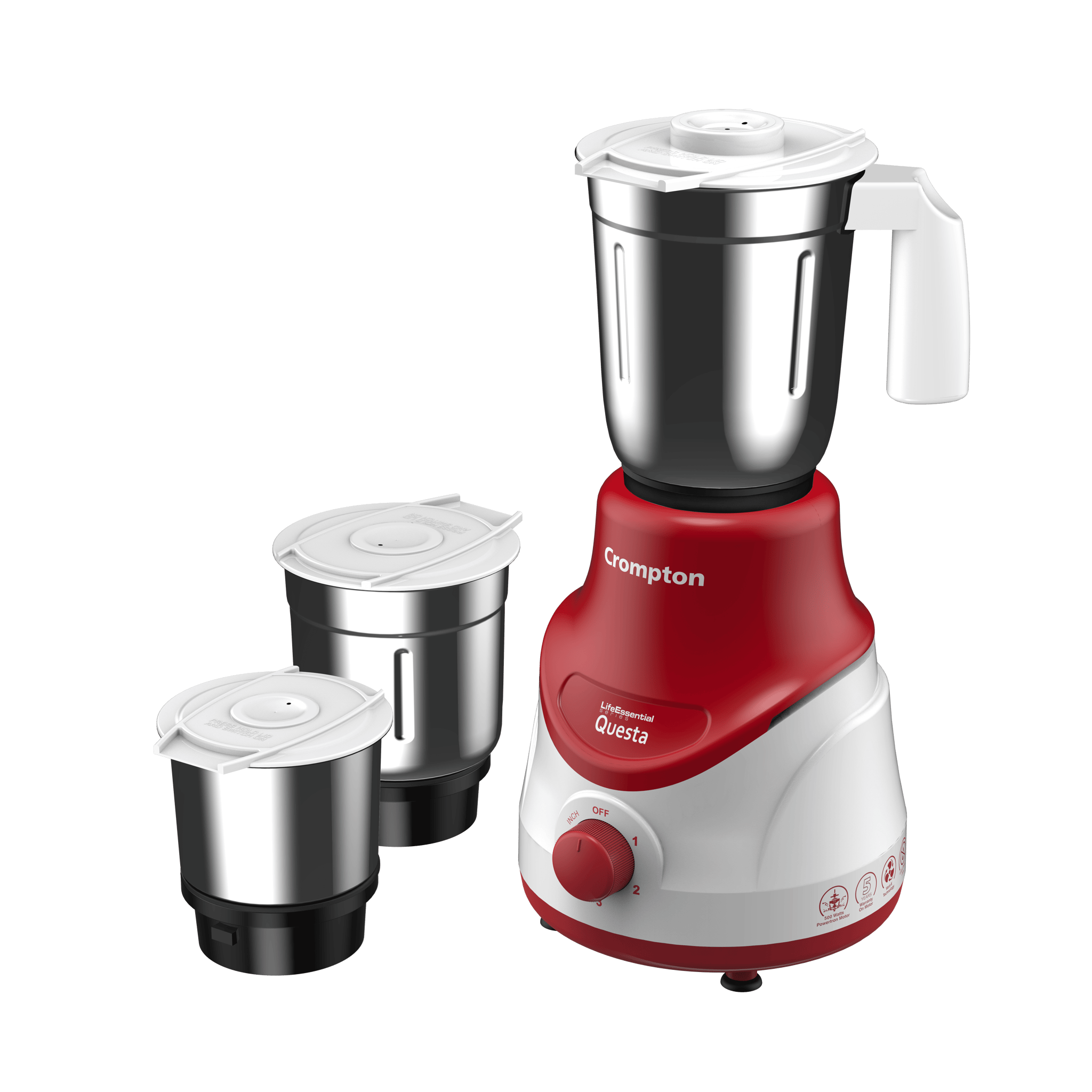 Crompton QUESTA MIXER GRINDER LIFE ESSENTIAL 500 Mixer Grinder (3 Jars, RED & WHITE)