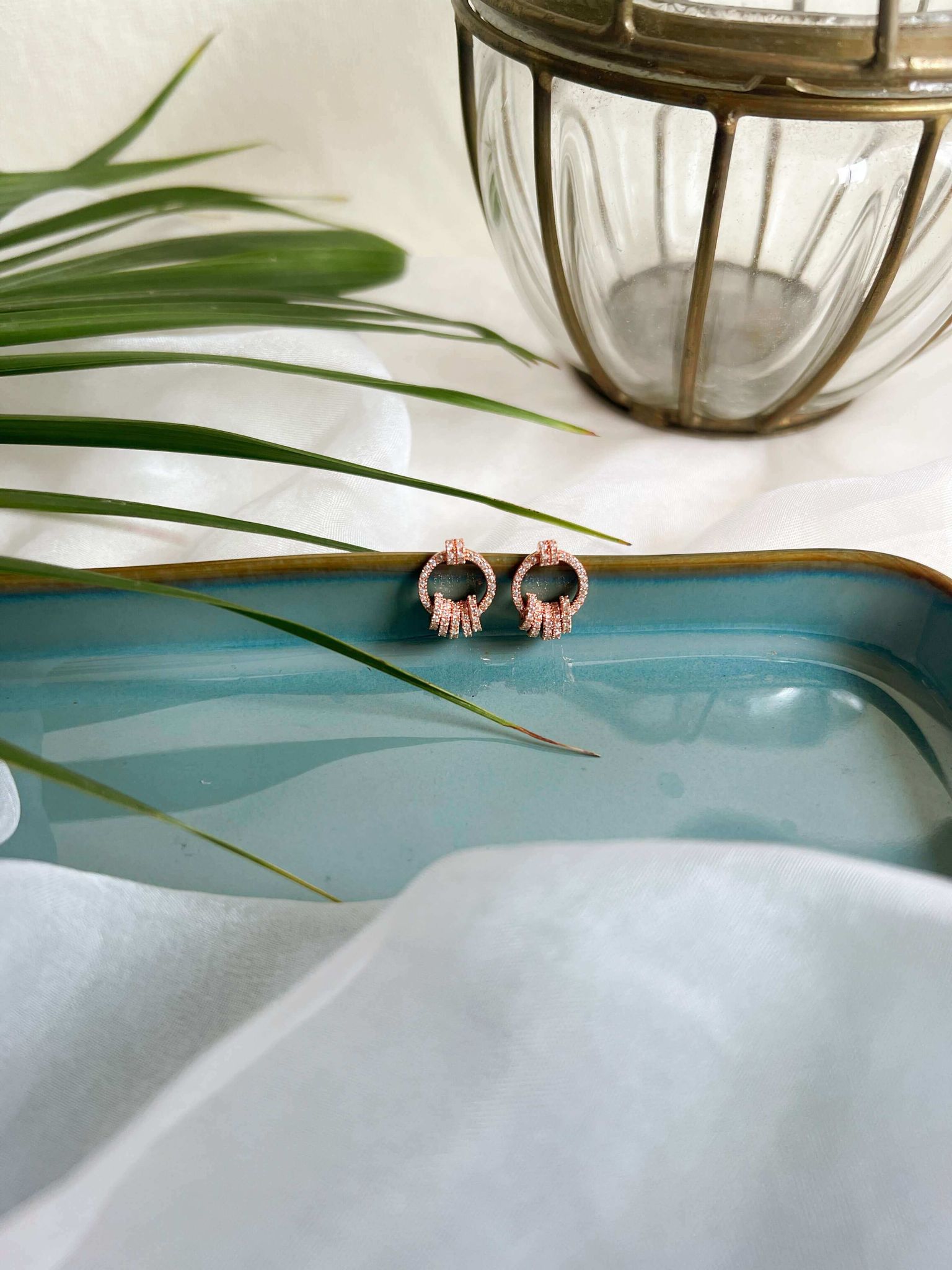 Ziva rose-gold plated silver mini studs with zircon frosting